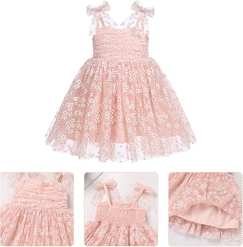 Miniatura 6 de ODASDO Vestido de fiesta de cumpleaños para niñas pequeñas, con lazo, tirantes delgados, tutú de tul, vestido de princesa, concurso de fiesta,