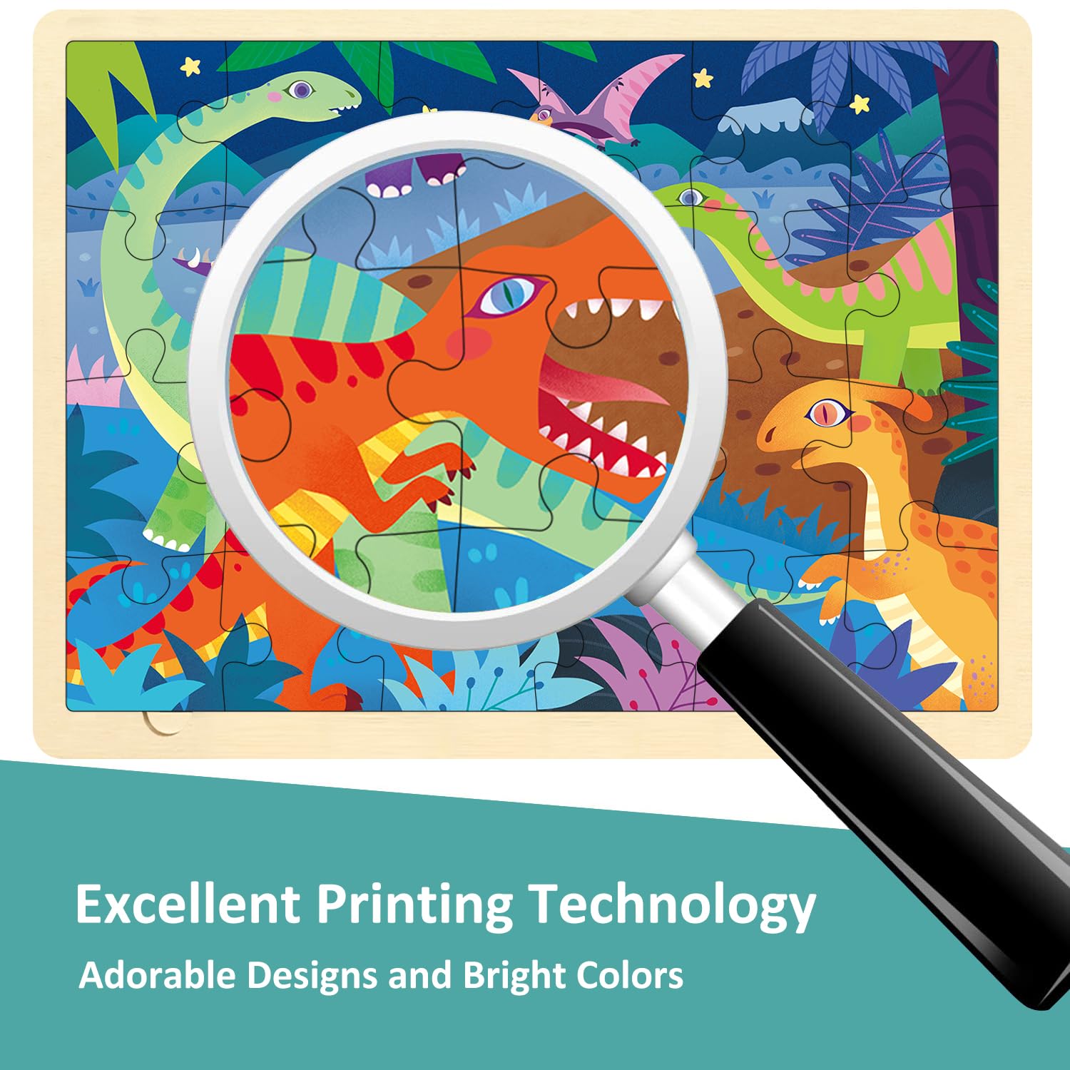 Amazon | MoinKidz 24ピースパズル 3歳用 恐竜木製ジグソーパズル 3~5