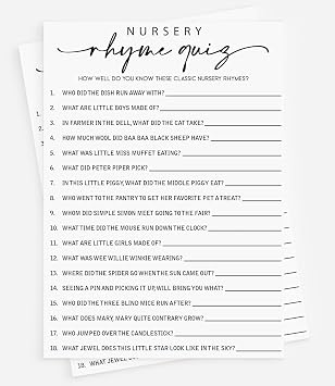 All Ewired Up 50 Baby Shower Nursery Rhyme Game 50-Cards Fun Baby Shower Game Activity, Gender Neutral Boy or Girl, Minimalist Script