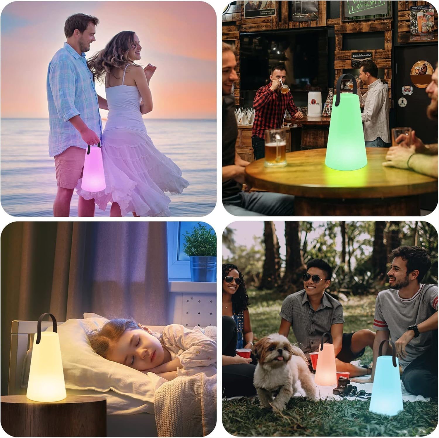 2er-Set LED Akku Tischlampe Outdoor Kabellos lampe Dimmbar, 8 Farben, USB Aufladbar Tragbare Campinglampe Laterne, IP44 Wasserdicht mit Fernbedienung für Balkon Garten Camping Gartendeko