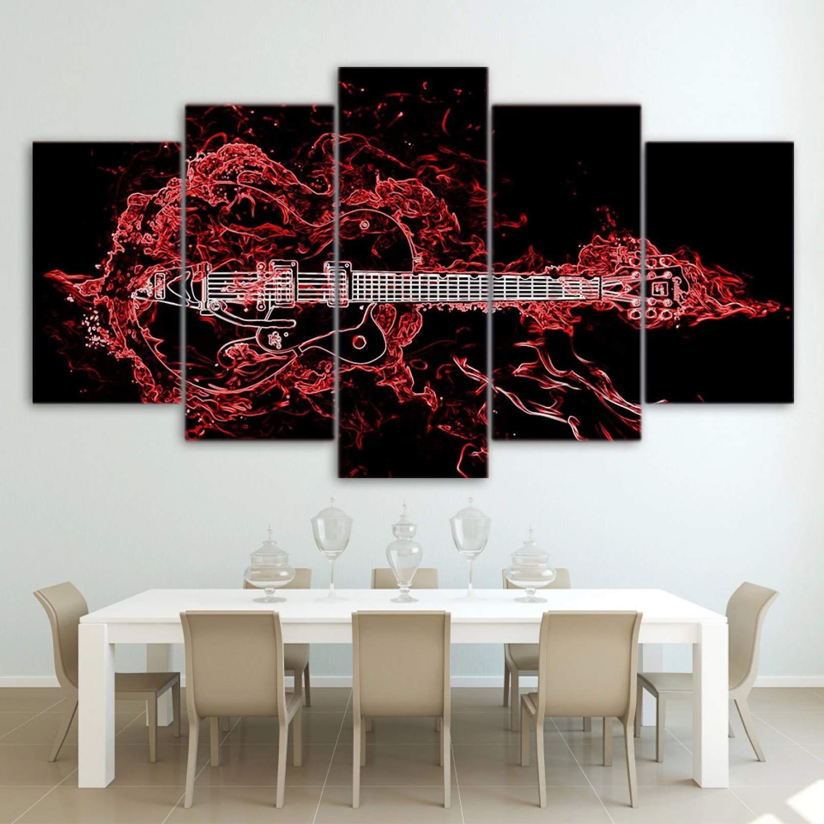 HD drukowany plakat wystrój domu salon płótno 5 paneli czerwona gitara instrument muzyczny obraz modułowa ramka na zdjęcia