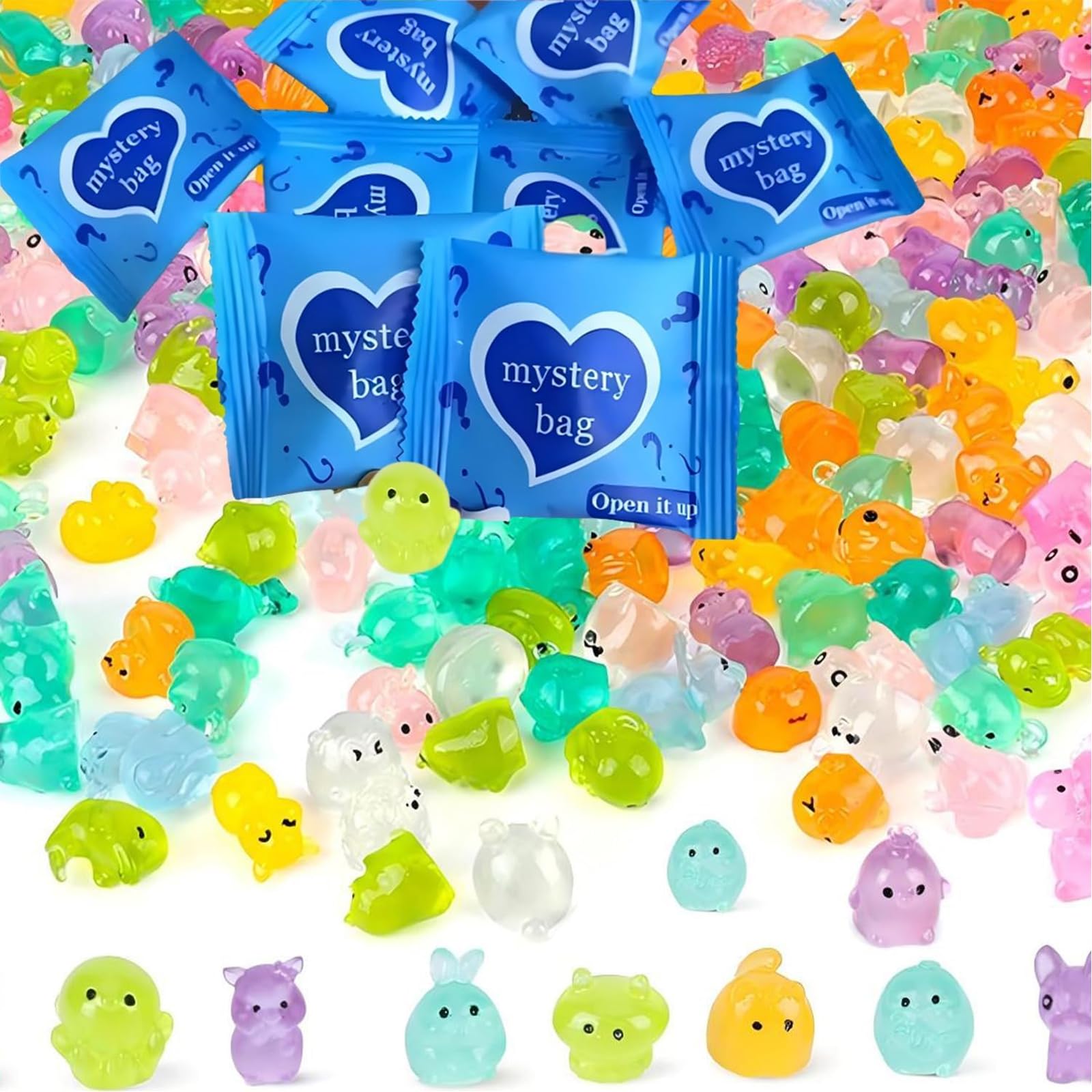 suction 50 PCS Mini Resin Animals Mystery Bags, Glow in The Dark Mini Resin Figurines, Decorative Ornaments for DIY Fairy Gardens & Micro Landscape, Desk Decor & Home Accents