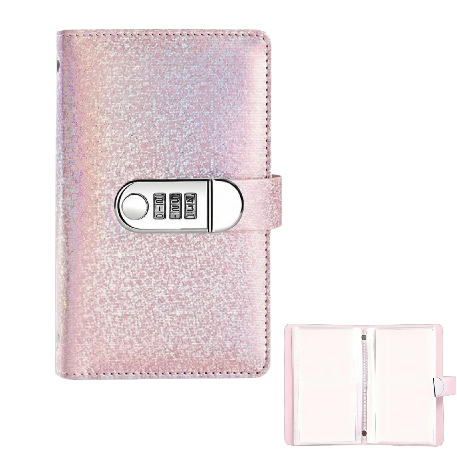 100 Envelope Challenge Binder with Password Lock Money Saving Wallet Budget Binder Reusable A6 Cash Envelopes PU Leather Budget Planner for Home Office Gift Cash Saving Binder (Pink)