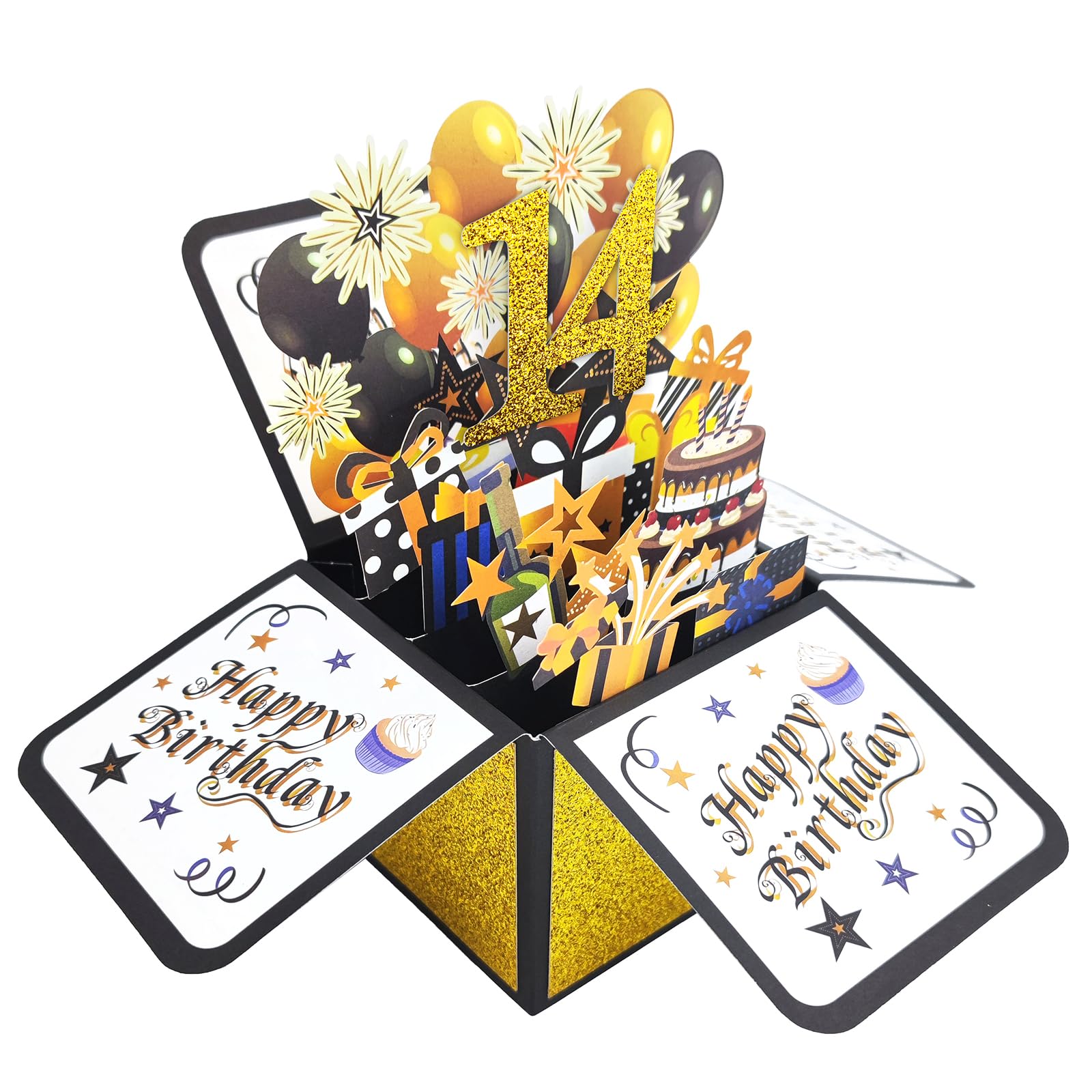 Asmallgf Great 14th Birthday Pop Up Card for Him Her, Best 14 Years Old Birthday Gifts Decorations for Boy Girl, Cool 14 Birthday 3D Card for Friends