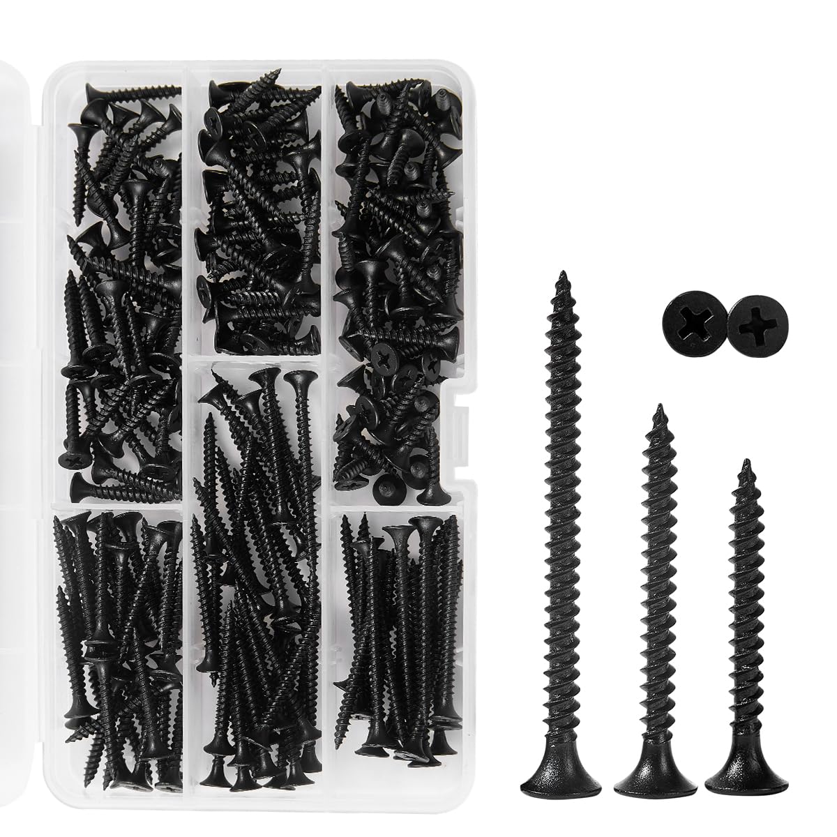 #6 Drywall Screws - 60mm Fine Thread Black Self-Tapping Wood Screws, 60-Pack