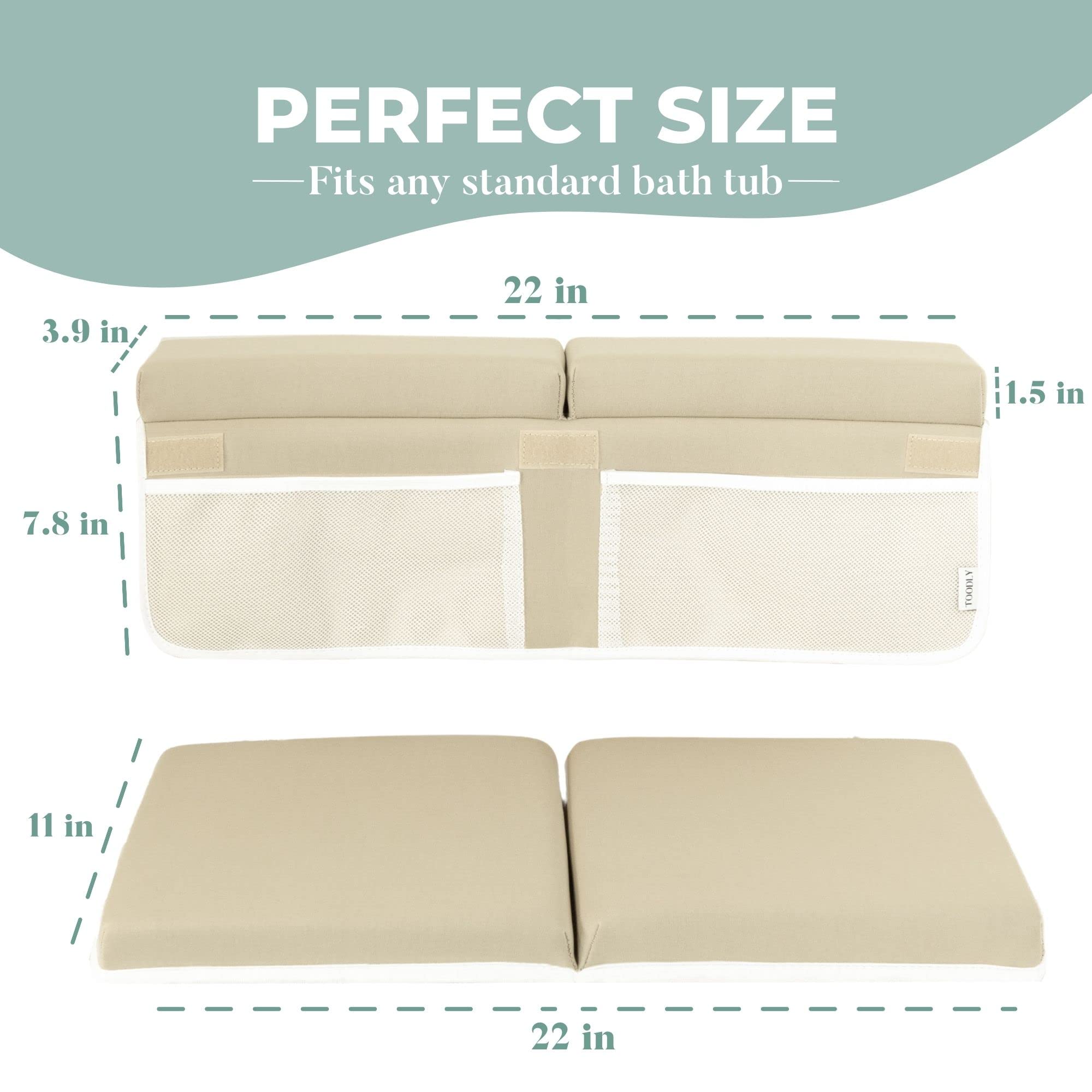 Baby Bath Kneeler and Elbow Rest Pad Set - Thickest Bathtub Kneeler Pad with Memory Foam and Bath Toys Organizer - Ideal Bath Kneeling Pad for Bathing Baby - Relieve your Knees and Elbows (Beige)