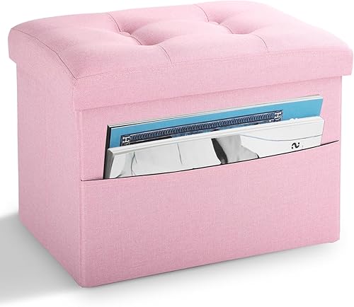 Miniatura 88 de LINMAGCO Taburete otomano plegable con bolsillo lateral, moderno, corto, sofá, tela de lino, 17 x 13 x 13 x 13 (color azul niebla) azul (Fog