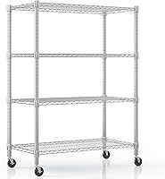 Himimi 4-Tier Heavy Duty Adjustable Wire Shelving with Wheels - 1600 lbs Garage Kitchen Pantry Storage Rack 36x18x72 Silver