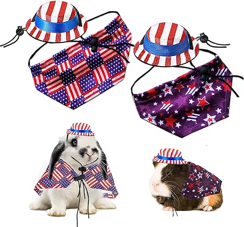 ALI2 4 pañuelos para el Día de la Independencia de conejo para mascotas, disfraz de conejillo de indias para el día del 4 de julio, diseño de
