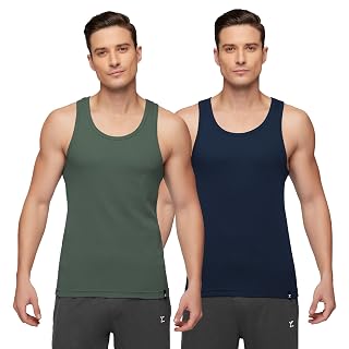 XYXX Men's Super Combed Cotton Round Neck Ribbed Vest - High Moisture Absorbing Innerwear for Men with Anti-Microbial Silver Finish