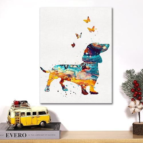 Miniatura 4 de Lienzo de acuarela con diseño de perro salchicha y mariposas, póster enmarcado para decoración de pared, regalo para amantes de los perros, 12 x 15