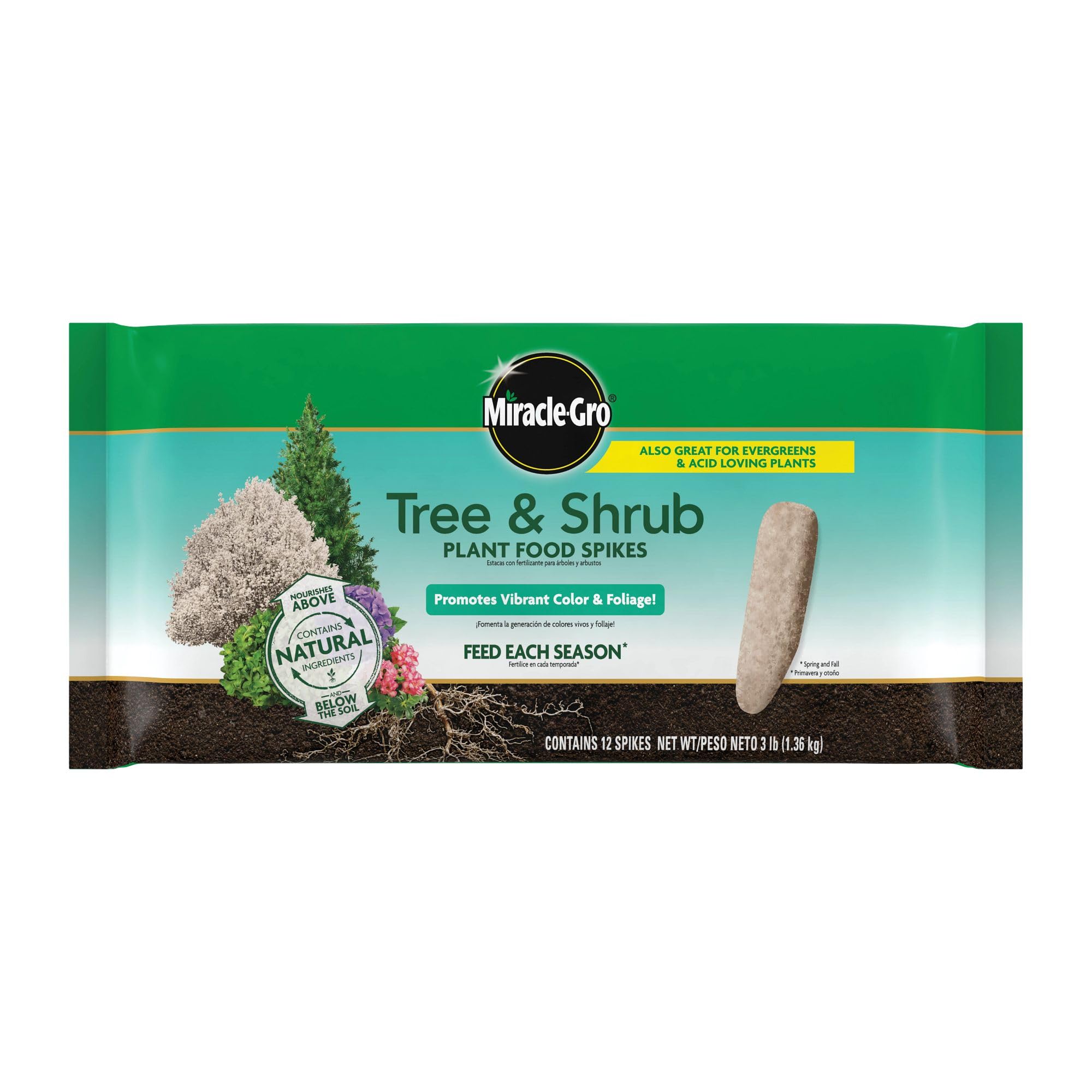 Miracle-Gro Tree and Shrub Plant Food Spikes, For Deciduous, Flowering and Evergreen Trees, 12 Spikes