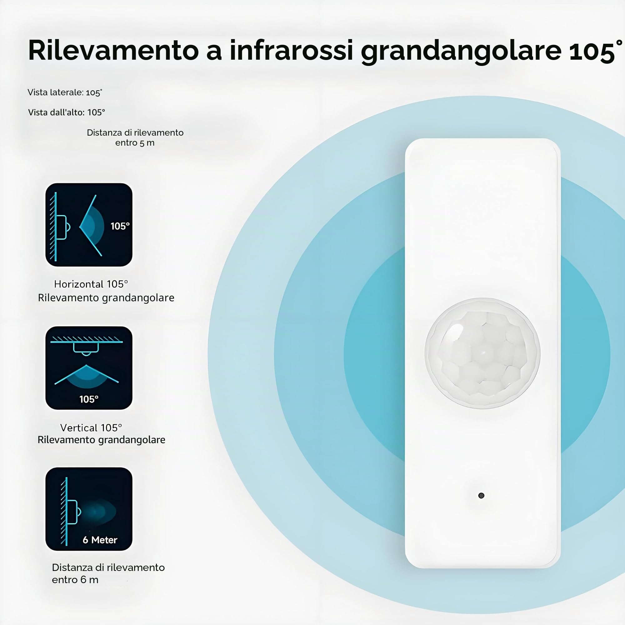 Confezione da 3 sensori di rilevamento del movimento, dispositivo di sicurezza per la casa intelligente con angolo ampio 105°, app Tuya, integrazione Alexa, WiFi, a batteria, per interni ed