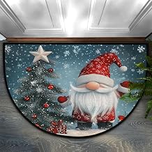 Half Round Doormat Non-Slip Area Rug, Christmas Gnome Pine Tree Circle Door Mats Entryway Floor Rug Indoor for Kitchen Living Room Bathroom,36 x 24 Inch