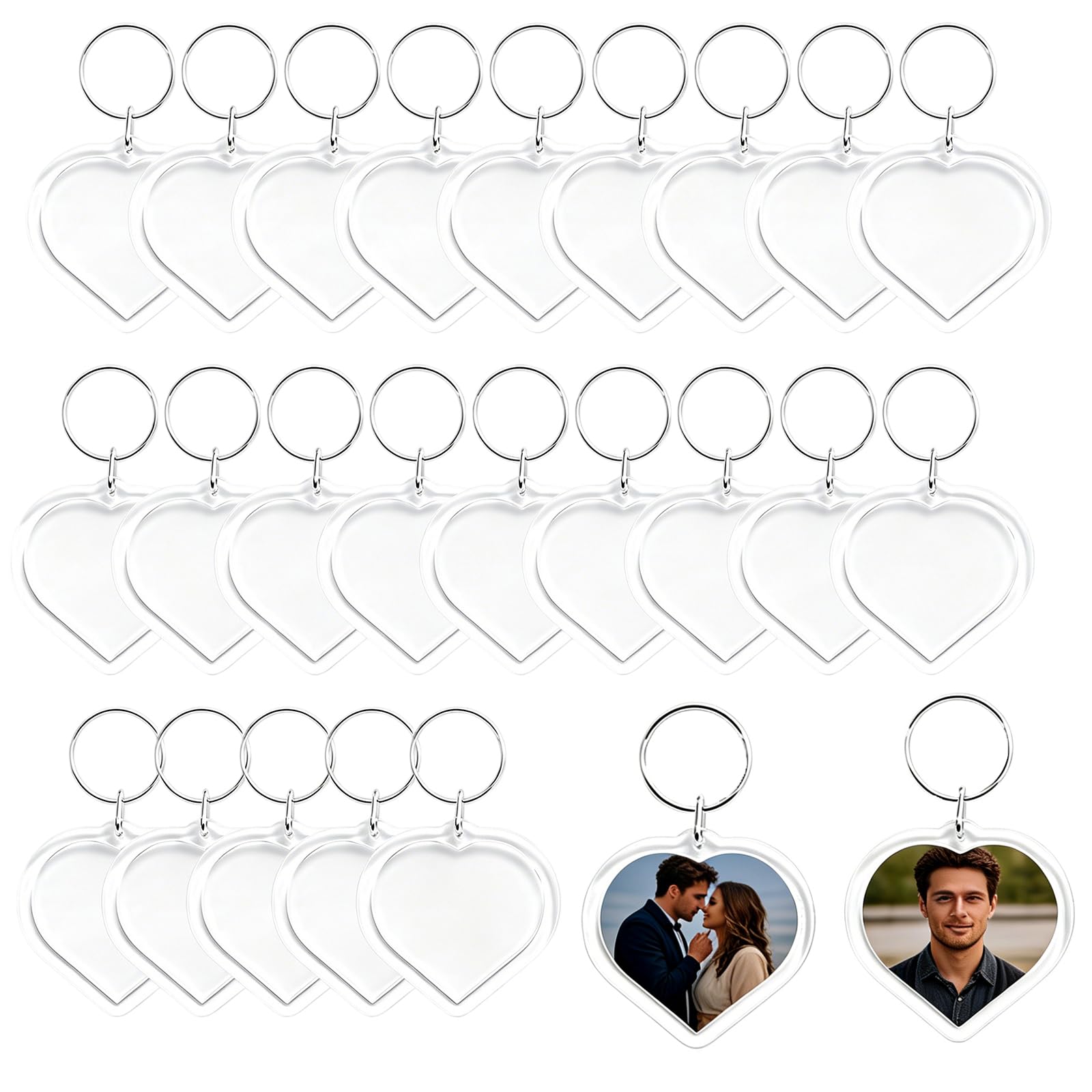 25Pcs Clear Blank Acrylic Photo Keychains Heart Shape Picture