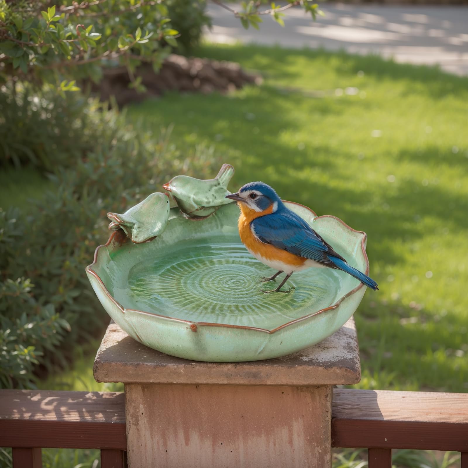 Baignoire pour oiseaux en céramique pour l'extérieur – 24,9 cm – Bol de bain pour oiseaux vert robuste uniquement, mangeoires à oiseaux au sol et gamelle d'eau pour oiseaux, jardin, patio