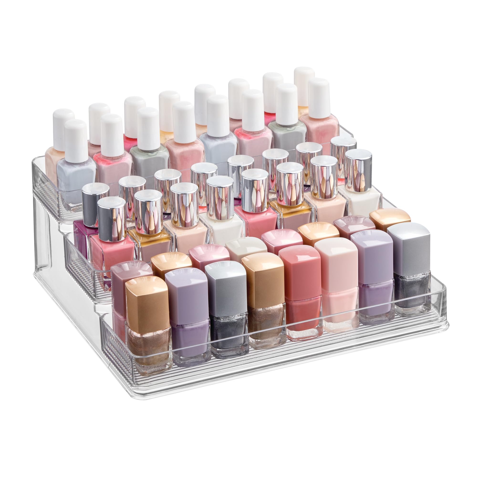 iDesign Nail Polish Organizer, Holds up to 30 Bottles, Compact 3-Tier Clear Display Stand for Countertop