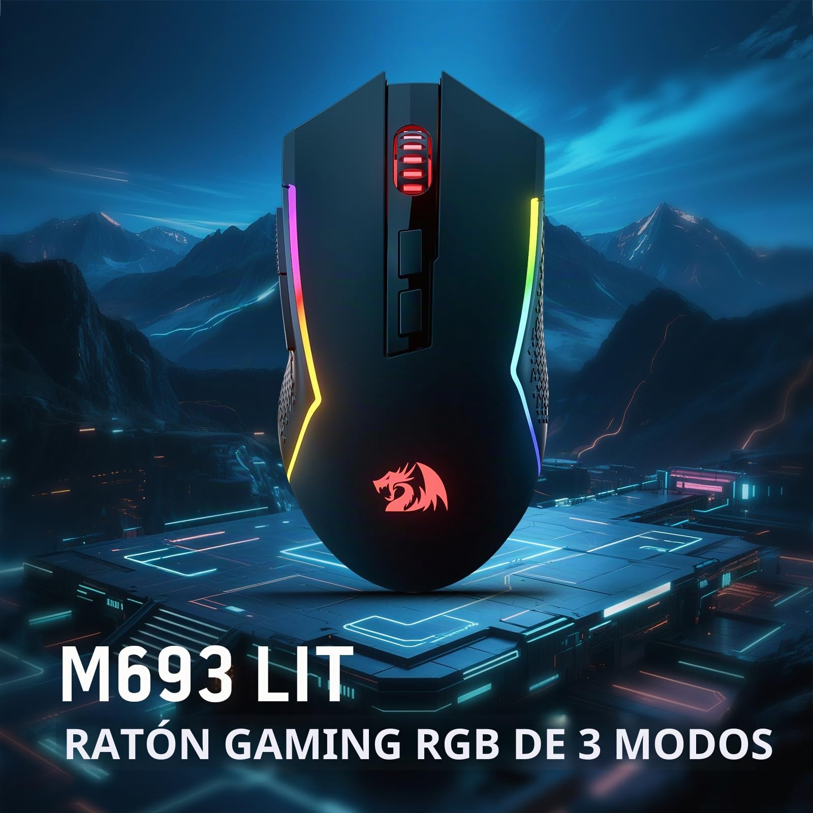 Redragon Ratón inalámbrico para juegos M693 LIT, 8000 DPI con conexión de 3 modos, BT y 2.4G inalámbrico, 7 botones macro, capacidad de alimentación fiable para PC/Mac/Laptop