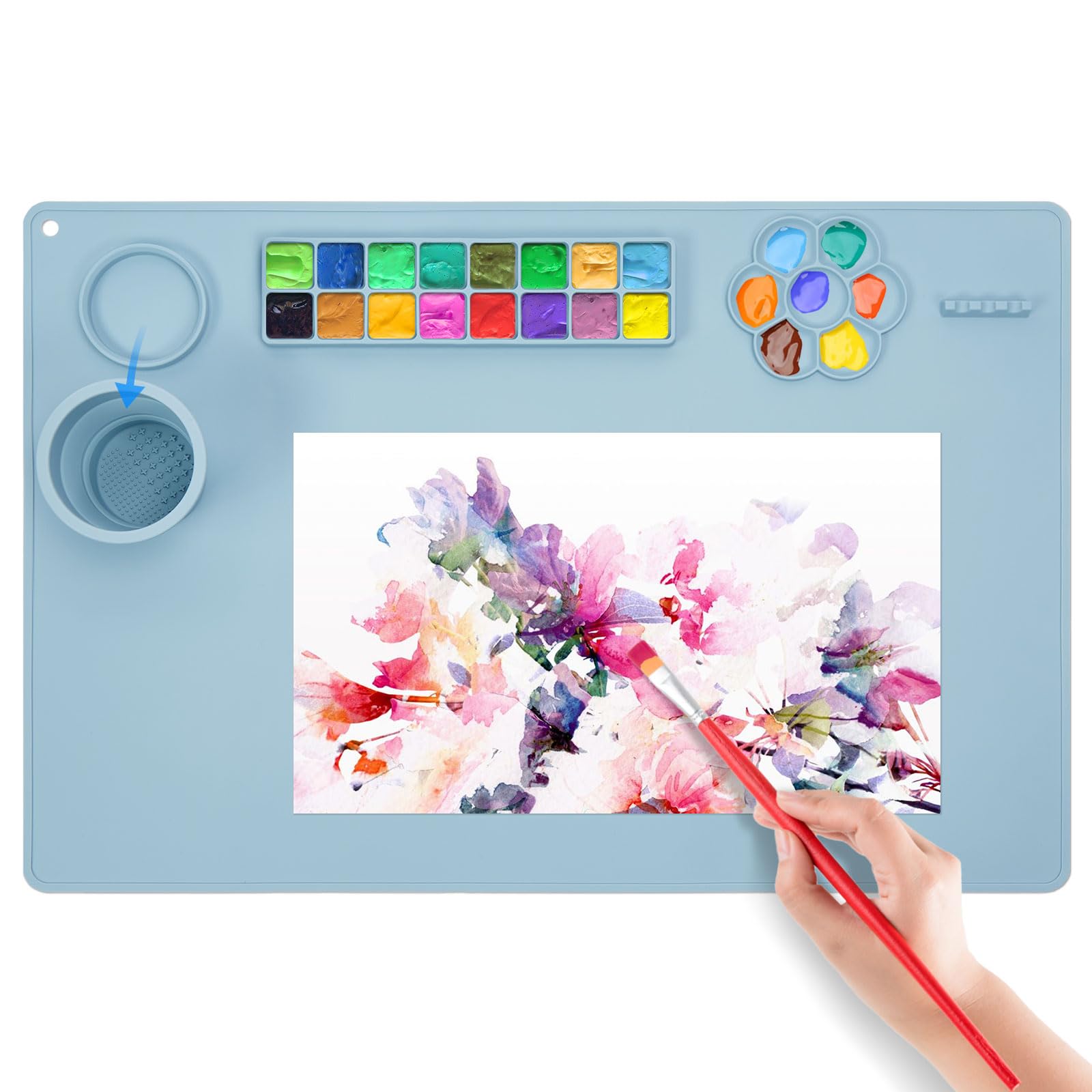 LimousSilicone Painting Mat - 24"x16" with Cup Holder, 16-Color Separator for DIY Art & Clay Creation
