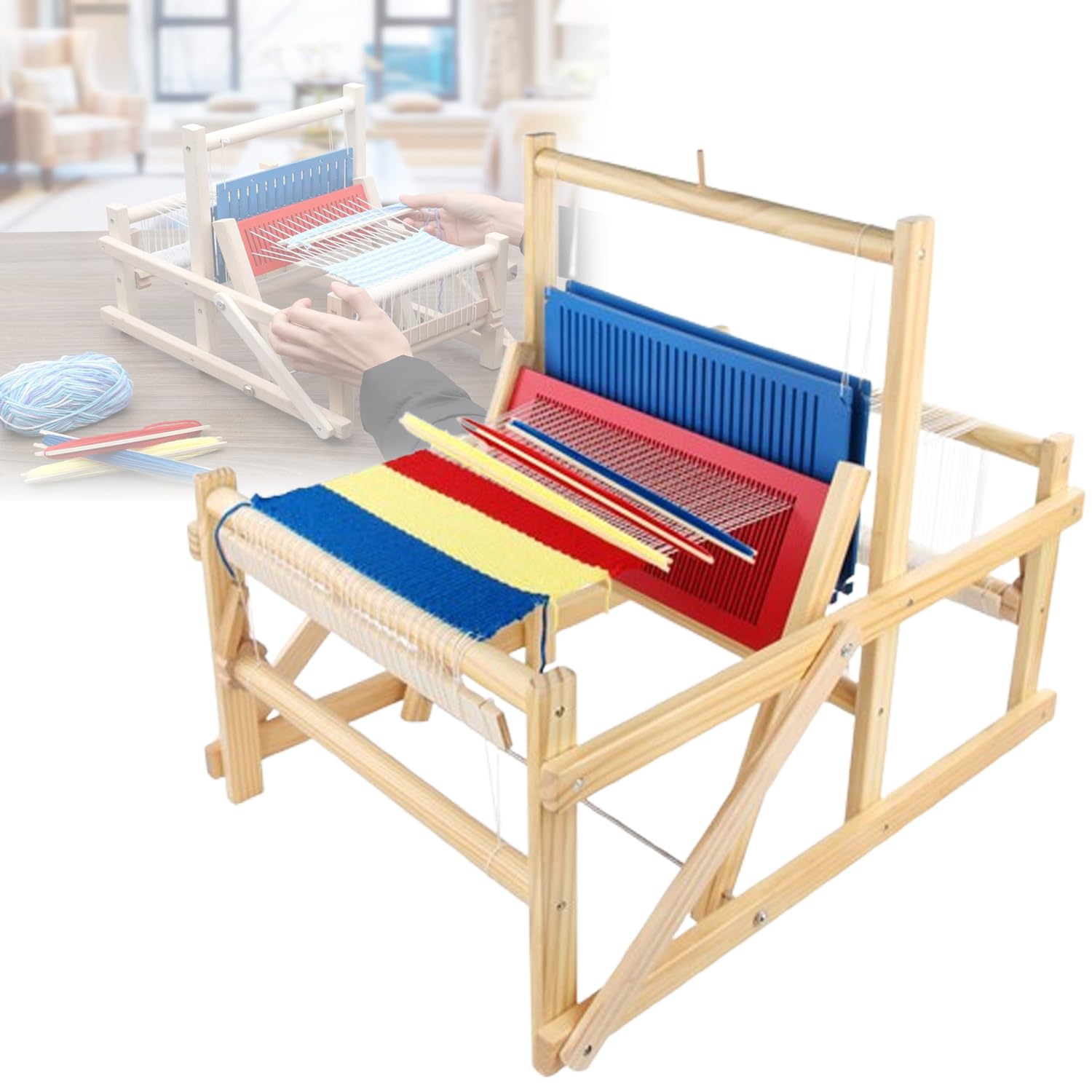 Telaio per Tessitura Multiuso in Legno, Macchina per Tessitura Manuale da Tavolo, Macchina per Maglieria Fai da Te, per Gli Amanti dell'artigianato (Piccolo)