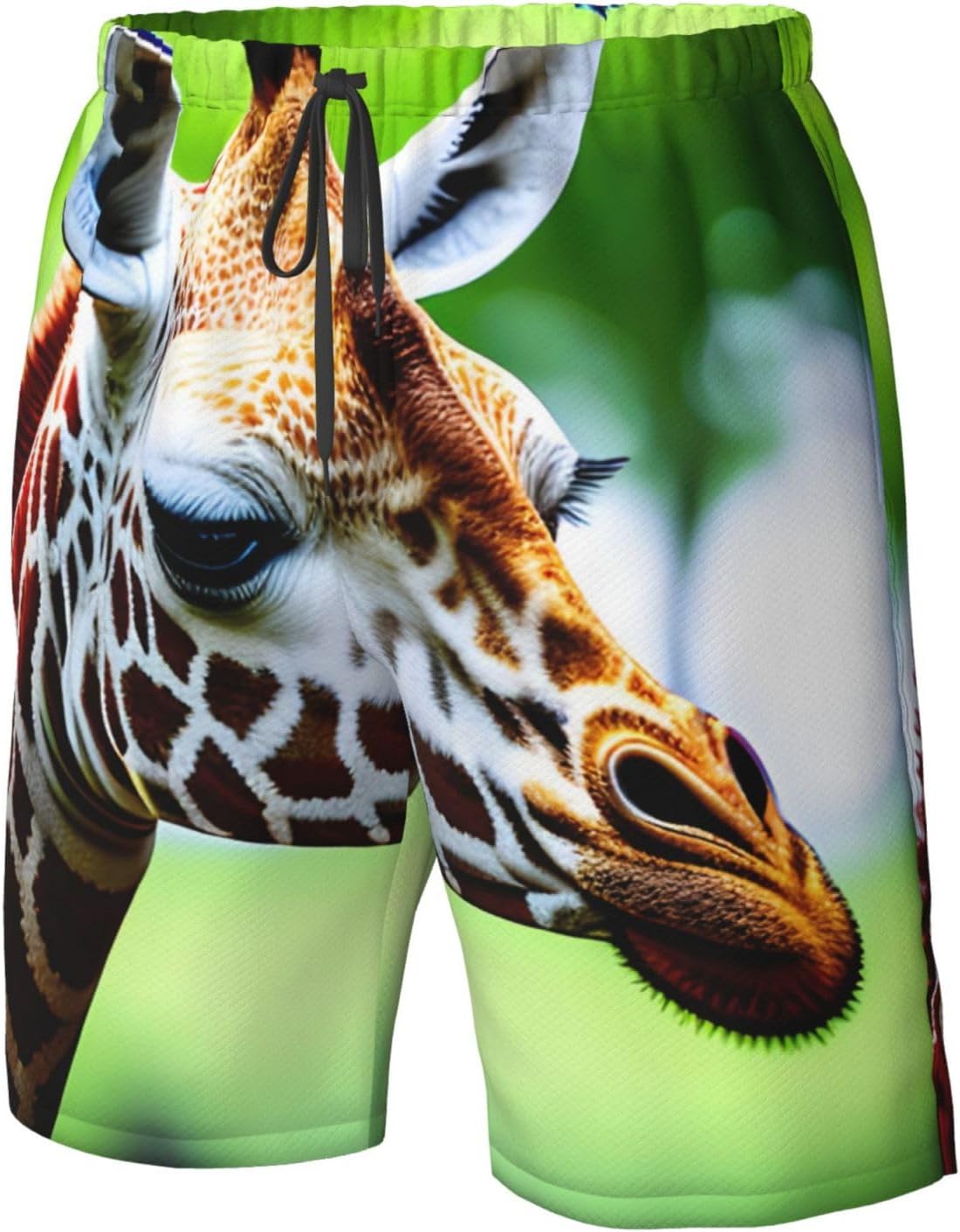 Mens Cartoon Giraffe Print Beach Shorts,Casual Summer Shorts for Men,Quick Dry Polyester