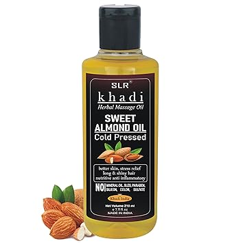 SLR Khadi Sweet Almond Cold Pressed Oil - Badam Oil For Skin, Hair Care & Baby Massage Herbal & Natural Hair Oil (210 ml)