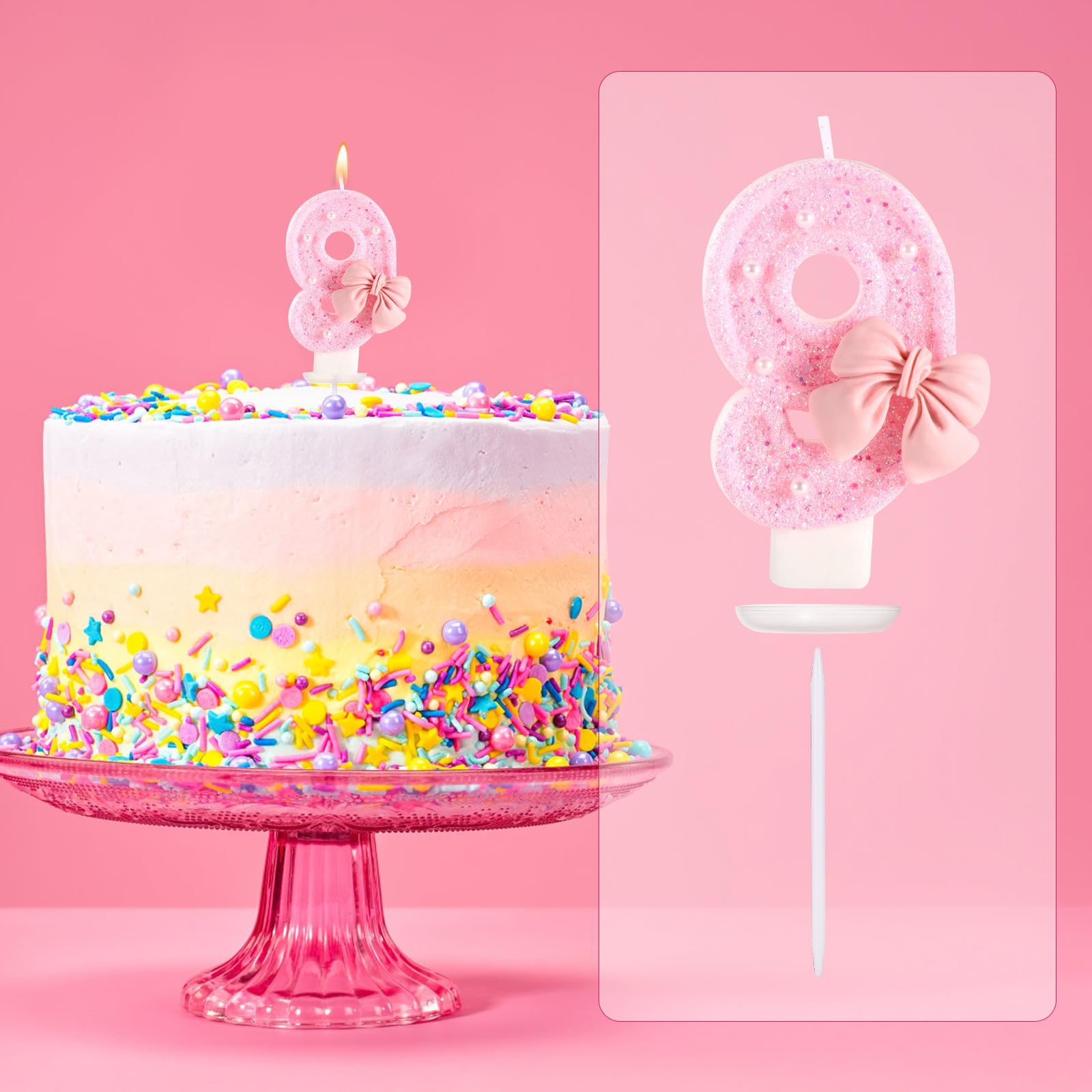 1 Pièce - Bougie D'anniversaire (numéro 9) Couleur Rose Pastel Avec Effet Pailleté Doré De 7 Cm - Décoration Pour Gâteau, Anniversaire, Anniversaire De Mariage, Remise Des Diplômes