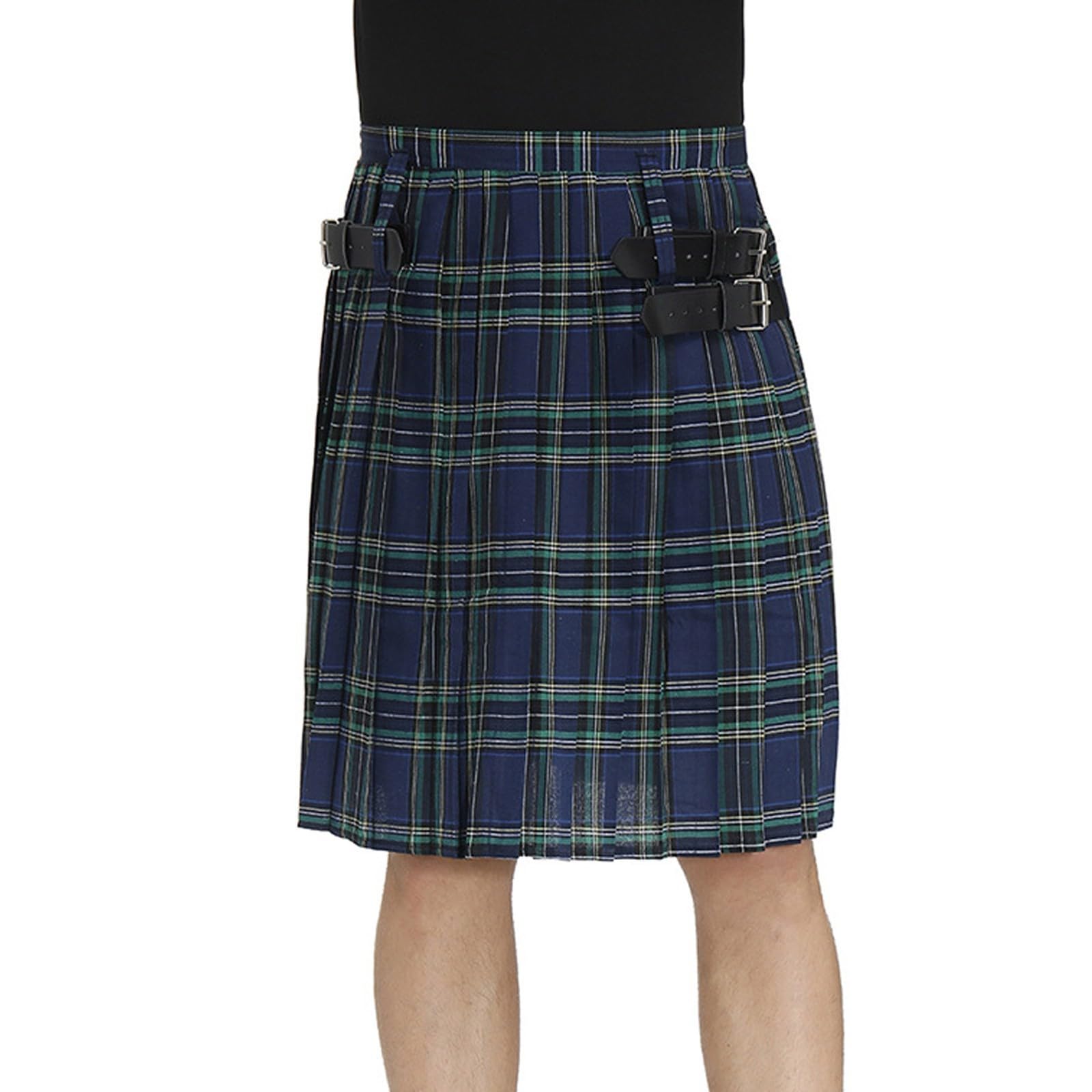 Pride of Scotland Mens Kilt Tartan Kilts Men's Scotsman Fancy Dress CostumeTraditional Highland Tartan Outfit for Festivals,Stag Do,Scottish Party,Costume Parties,World Book (H2-Blue, L)
