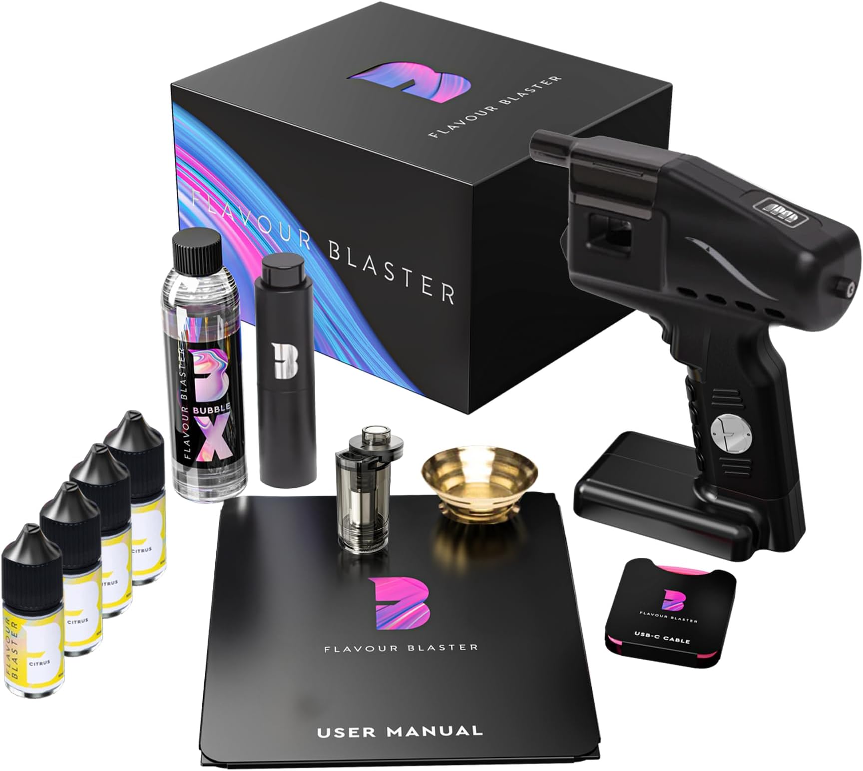Flavour Blaster Cocktail Bubble & Smoke Gun Kit | Smoking Cocktail Machine. Edible Aroma &Bubbles | Smoke Bubble Gun for Elevating Drinks & Food with Flavour-Rich Clouds | Cocktail Gift Sets | Black
