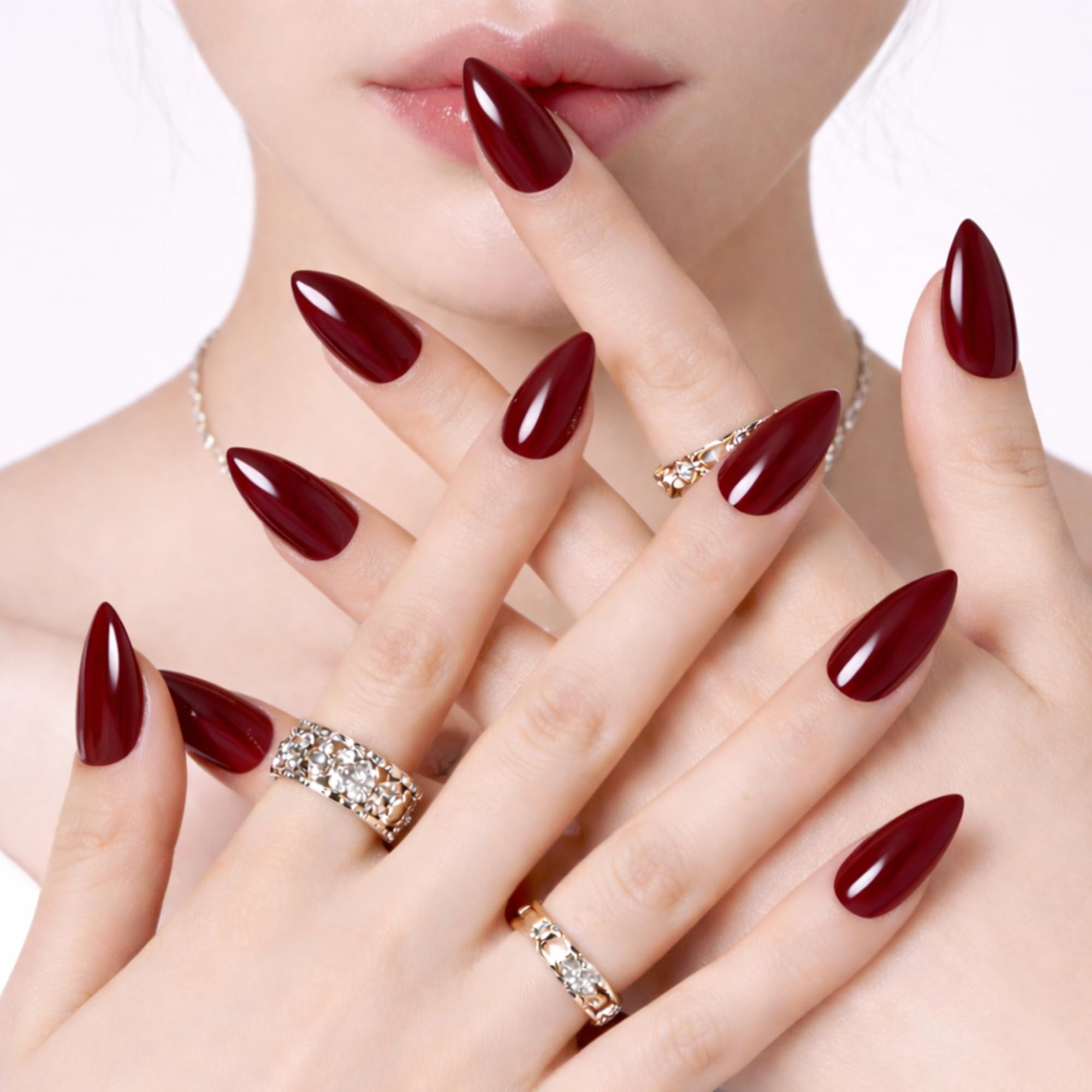 Spark Sell Wine Red Gloss Almond Press-On Nails – Burgundy Short Almond Fake Nails Set with High Shine Finish, Reusable Stick-On Manicure Kit for Women, Elegant Solid Color Artificial Nails for Party, Wedding (24 Pcs)-picture-17