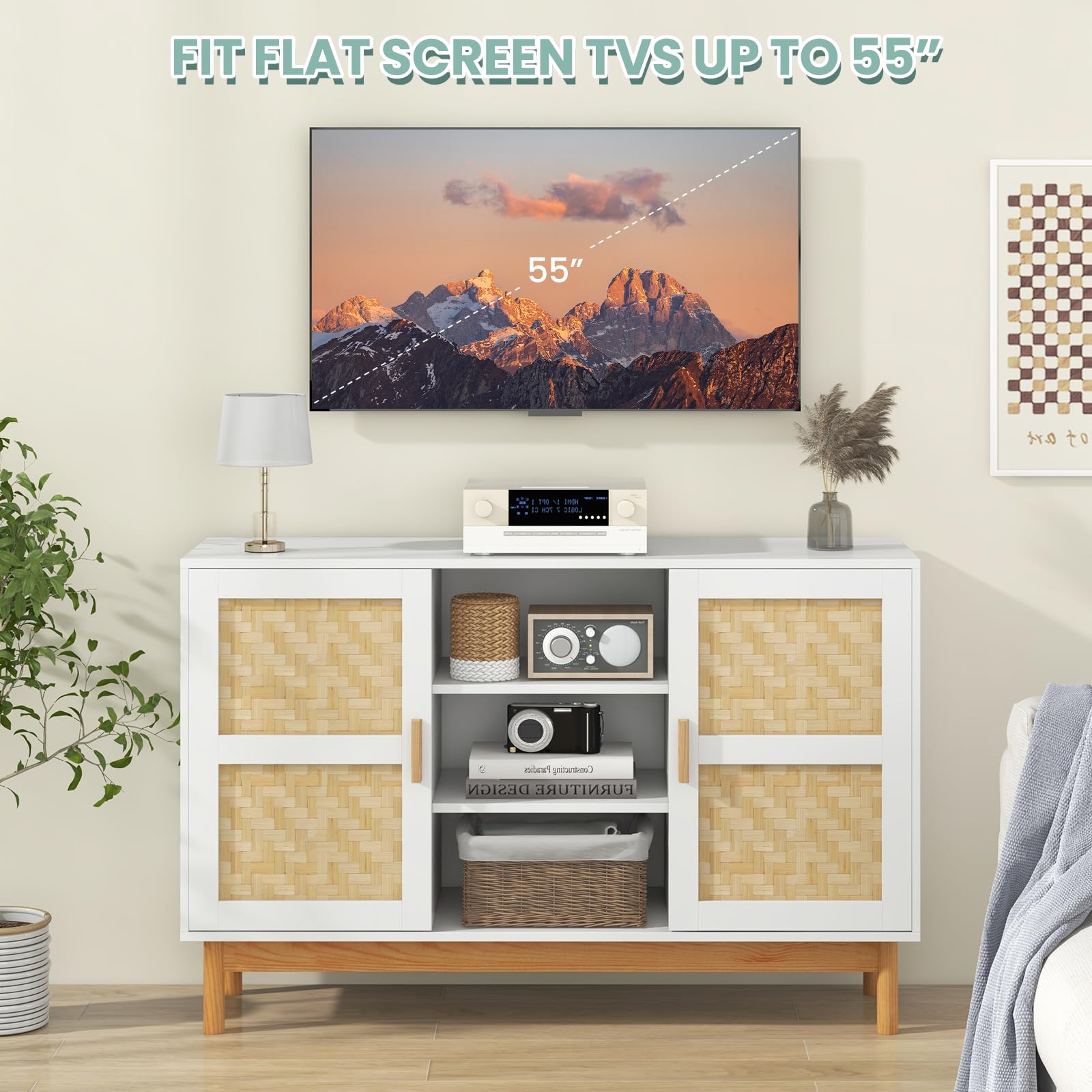 Credenza Buffet In Bambù 120x78cm - Con Ante, 3 Ripiani, Mobile Cucina/Soggiorno, Antiribaltamento - Foto 6