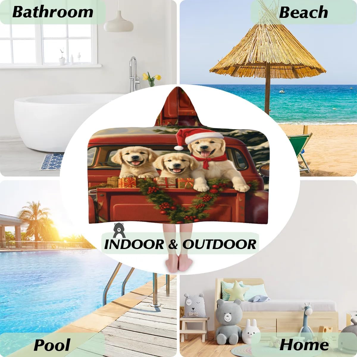 Pardick Kid Bath Towels Golden Retriever Dog Kids Towel with Hood for Girls Boys Beach Towel Pool Cover Up Soft Absorbent Toddler Hooded Bath Towel for Shower, Beach, Pool