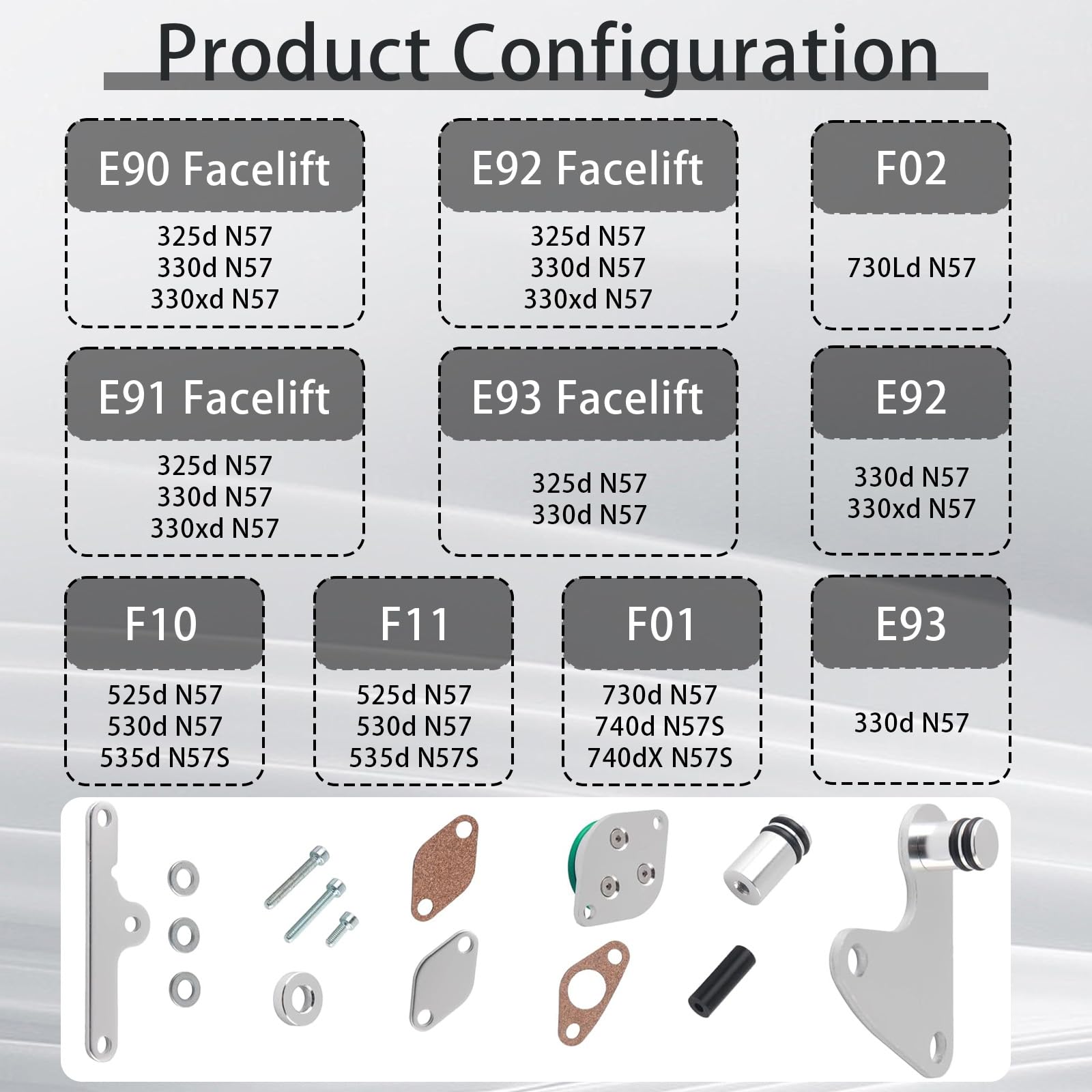 Kit Rimozione Valvola EGR E Raffreddatore Per Motori N57/N57s, Compatibile Con E90, E92, E93, F10, F11, F01, F02 (325d, 330d, 525d, 730d) Sostituisce Oem 11717805446, 11718518878, 11617807480