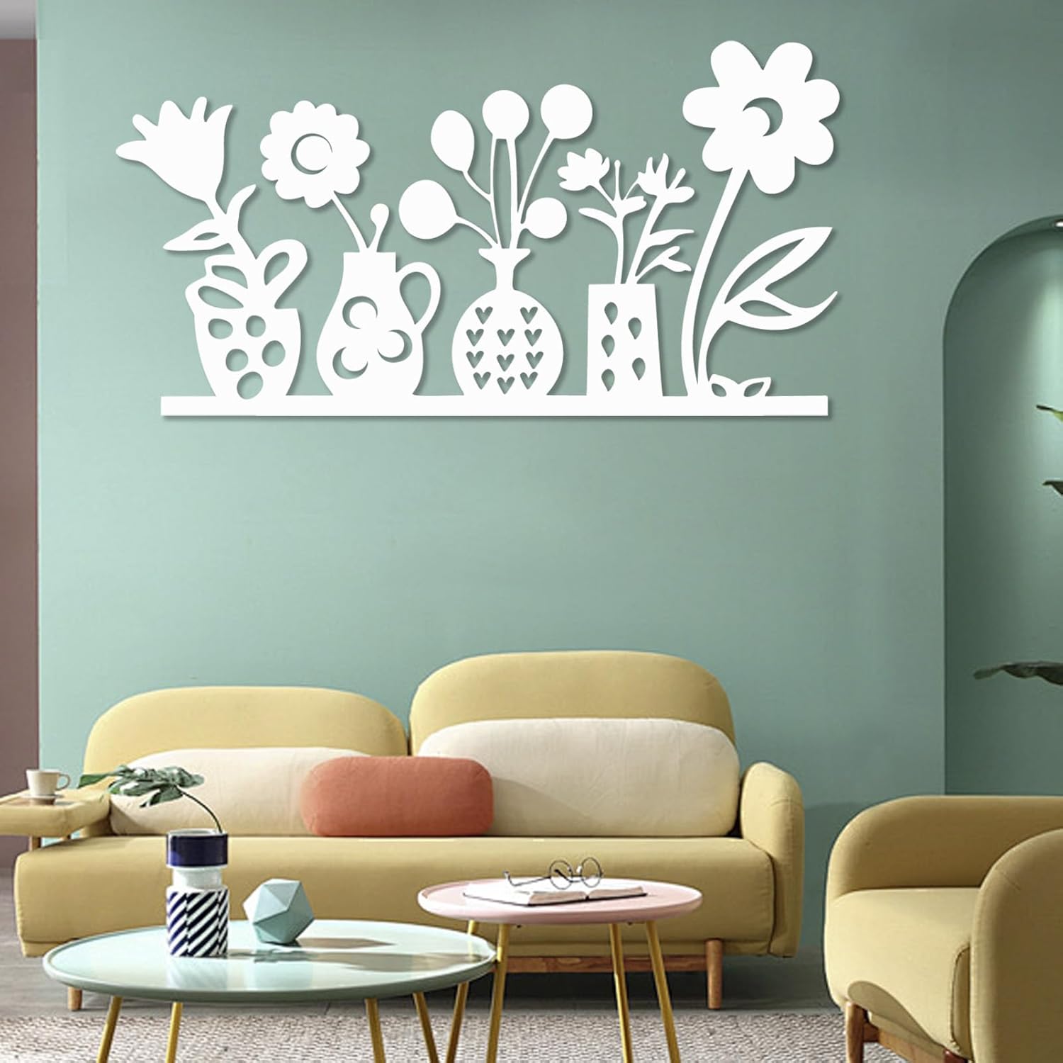 Trpiox Flower in A Vase Metal Wall Art, Flower in A Vase Metal Wall Decor, Flowers Wall Decor for Living Room, Bedroom, Office（Black,30Wx16 H/76x39cm）