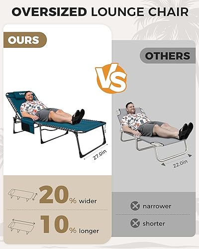 Miniatura 3 de KingCamp Silla bronceadora de gran tamaño, extra ancha, acolchada, plegable, portátil, ajustable, 5 posiciones, 400 libras, tumbona resistente con