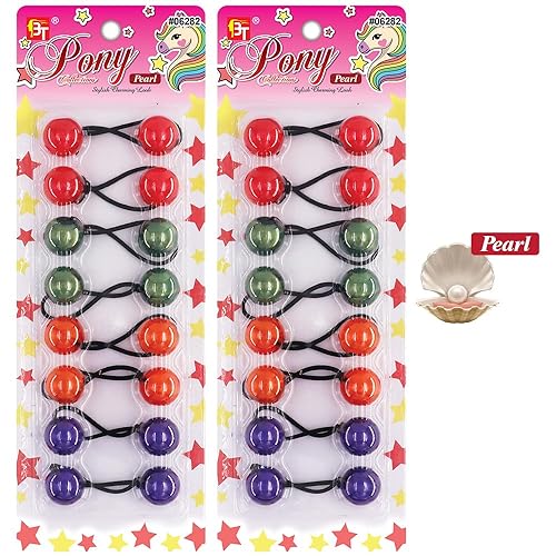 Vista 17 de 16 ligas para el cabello de 0.787 pulgadas, accesorios para el cabello para niñas, color perla con bolas, soportes para cola de caballo de doble