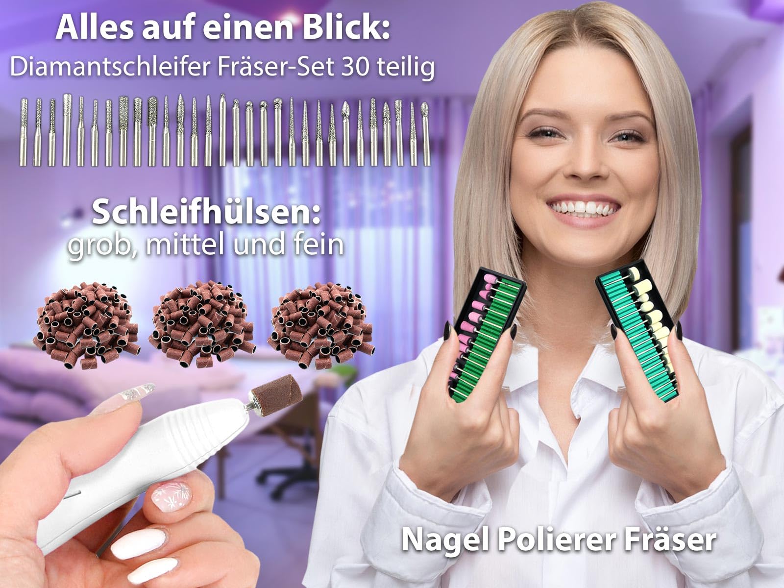 Fußpflegegerät Fräser Komplett-Set Pediküre Schleifgerät für die Fußpflege | Elektrischer Hornhautentferner mit Fußpflegeinstrumenten, Nagelzangen und Nagelfräser-Bits