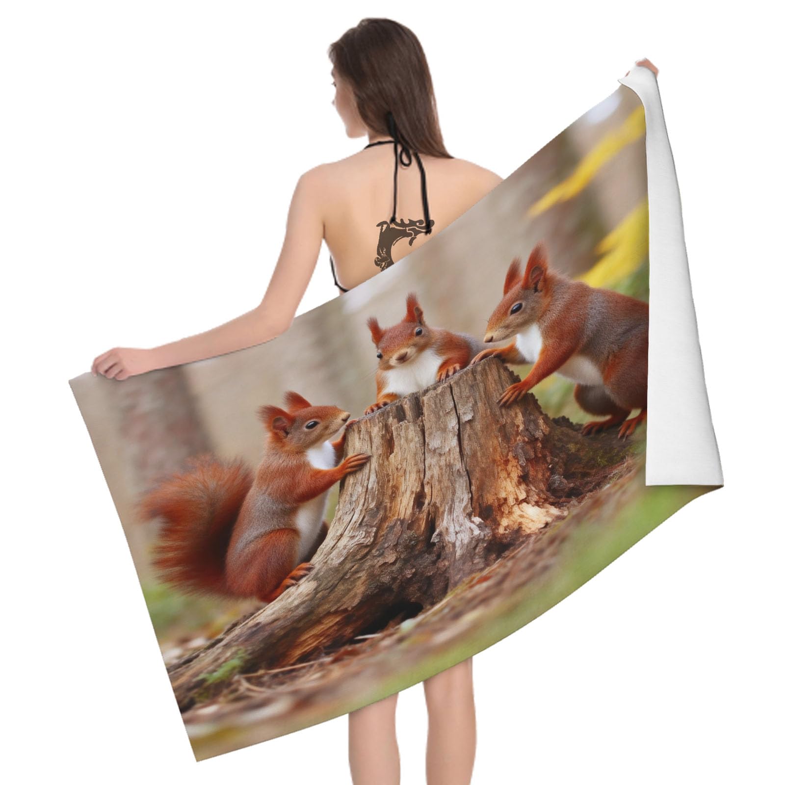 Leichong 3D Forest Squirrel Beach Towel Microfiber Soft Quick Dry for Adults, Natural Bath Towel Lightweight Soft Absorbent for Travel Swimming Pool Sports, 75 x 150 cm
