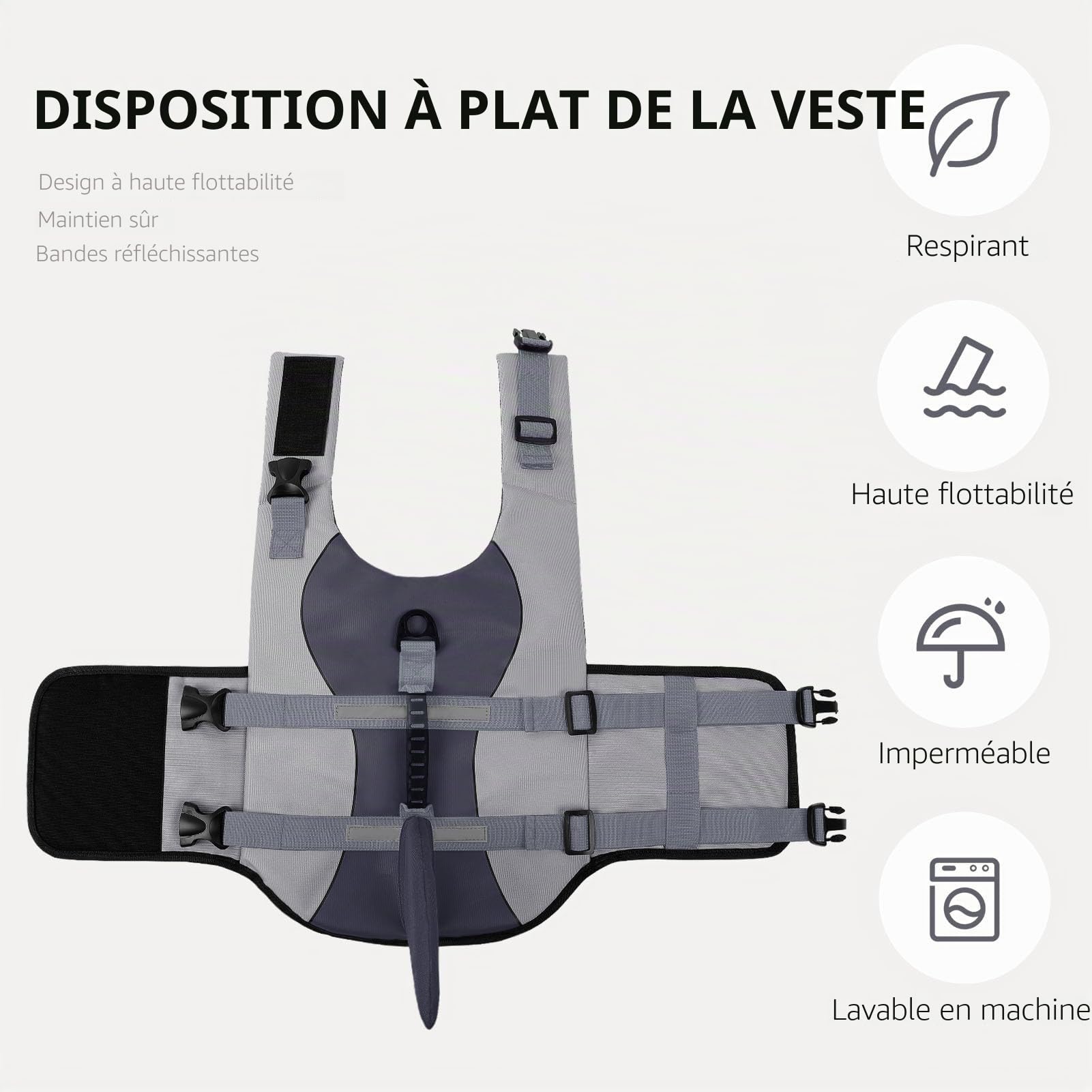 CITÉTOILE Gilet de Sauvetage pour Chien, Gilet de Sauvetage pour Chien avec poignée et réfléchissant, avec Une Bonne flottabilité, léger et sûr pour Les Sports Nautiques, Gris, XS