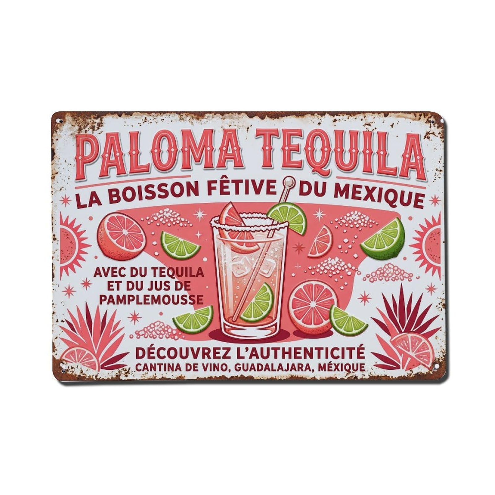 Paloma Handcrafted Recipe Metal Tin Sign Plaque Wall Decor for Cafe, Club Bar, Office, Home Garden Metal Poster 8x12Inch