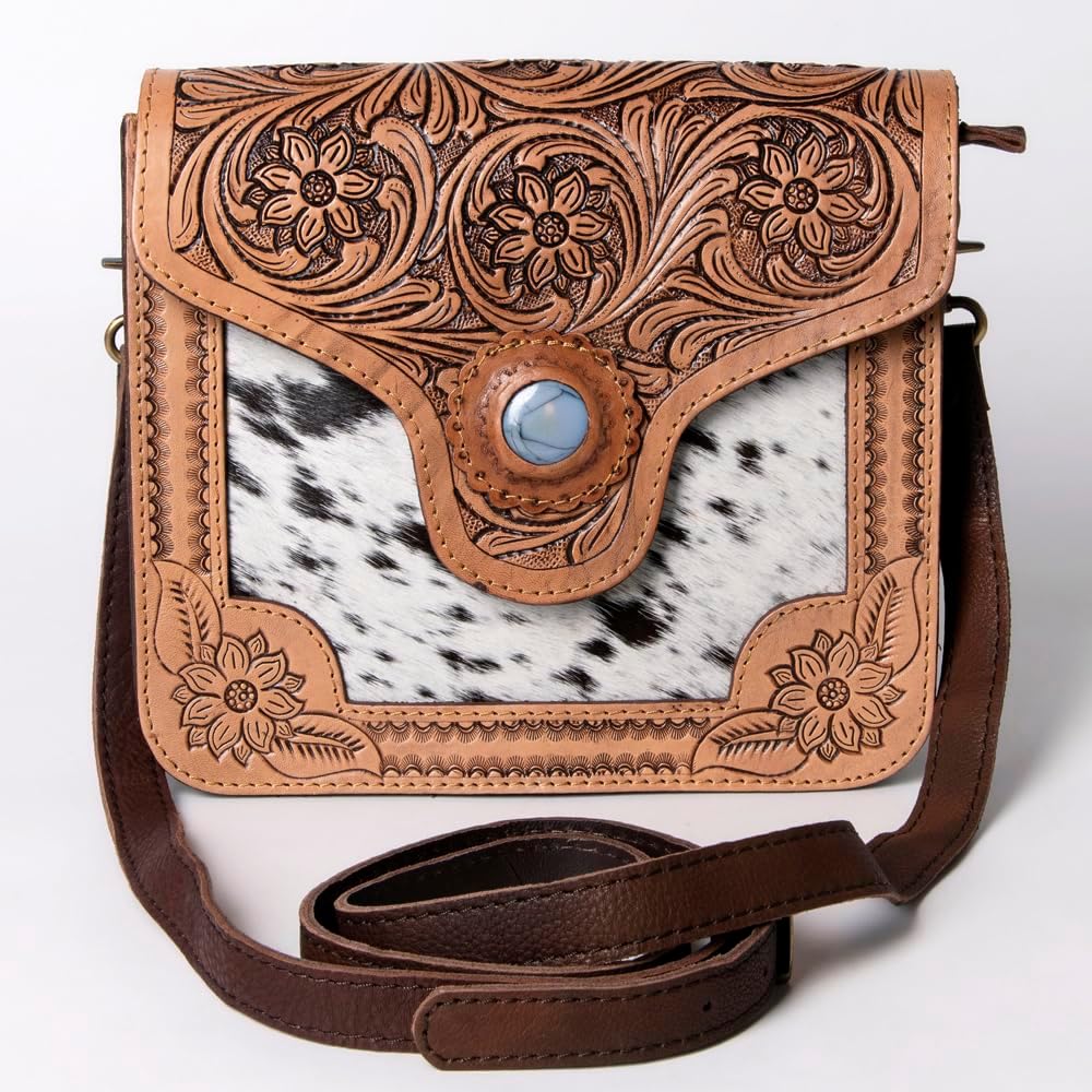 American Darling Cross Body Hand Tooled Hair On-Genuine Leather Western Women Bag Handbag Purse | Crossbody for Cute