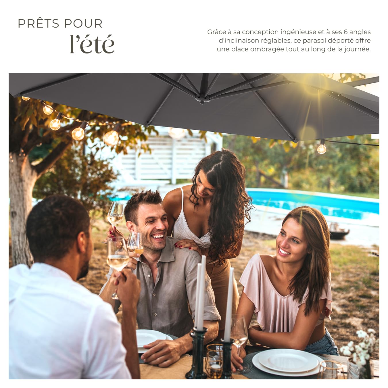 tectake® Parasol de Jardin Exterieur Parasol Déporté, en Aluminium, Ø 300 cm, Inclinable & Réglable en hauteur, Protection UV 50+, Résistant au vent, Housse de protection incluse, Salon de jardin