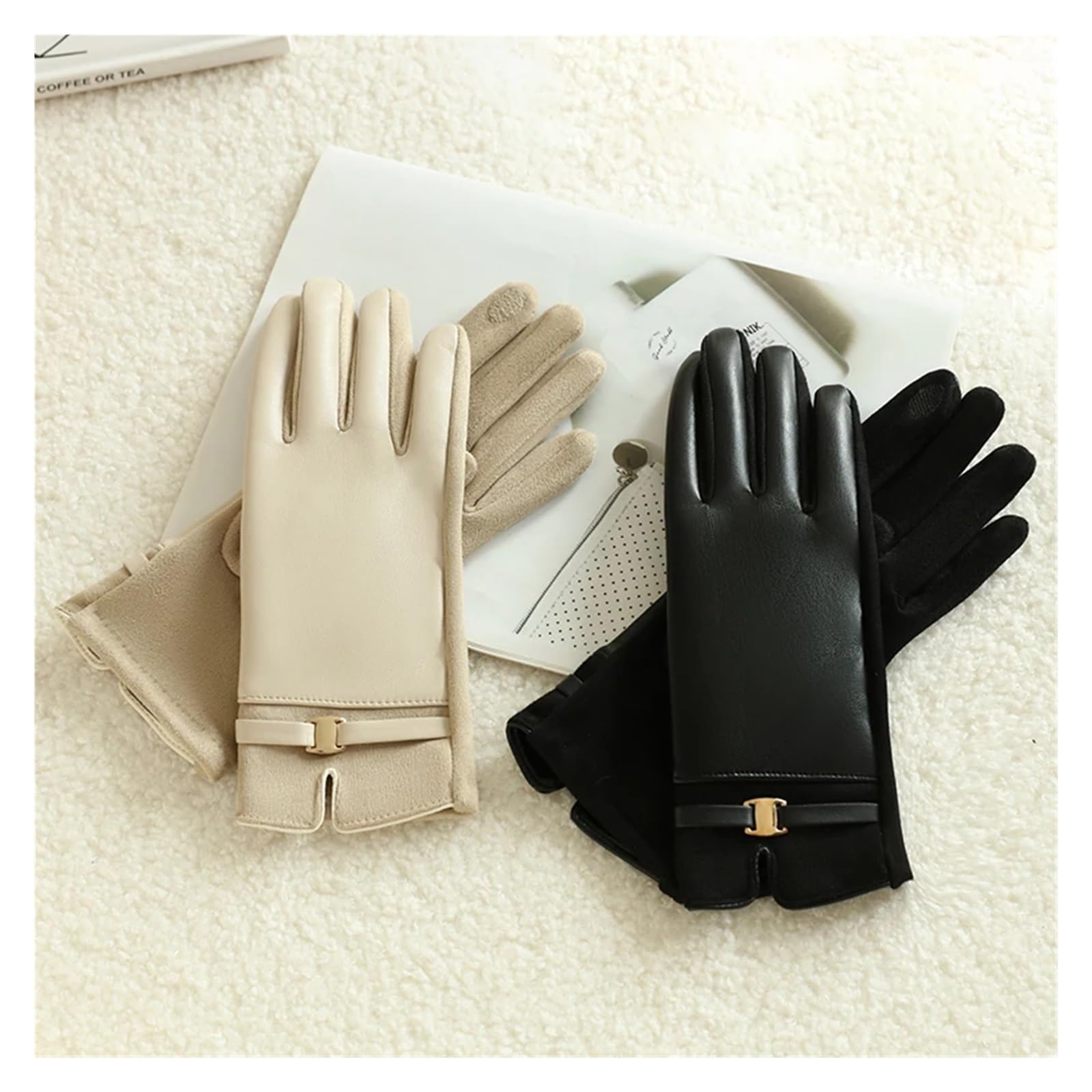 Guantes Termicos Hombre 1 par de guantes for mujer en invierno con forro polar y pantalla táctil poliuretano, elegantes exquisitos ciclismo conducción