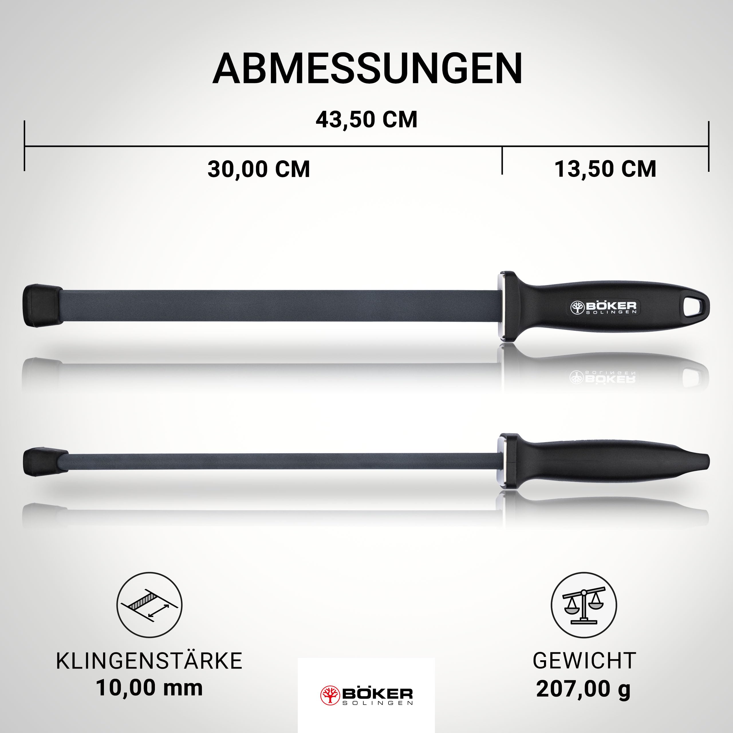 BÖKER SOLINGEN® Keramik Schleifstab für Messer - Abziehstahl mit Klinge 28 cm lang - Profi Wetzstahl oval mit Winkel-Hilfe 20° - Küchen Wetzstab Messer-Schärfer mit mittlerer Körnung 1000