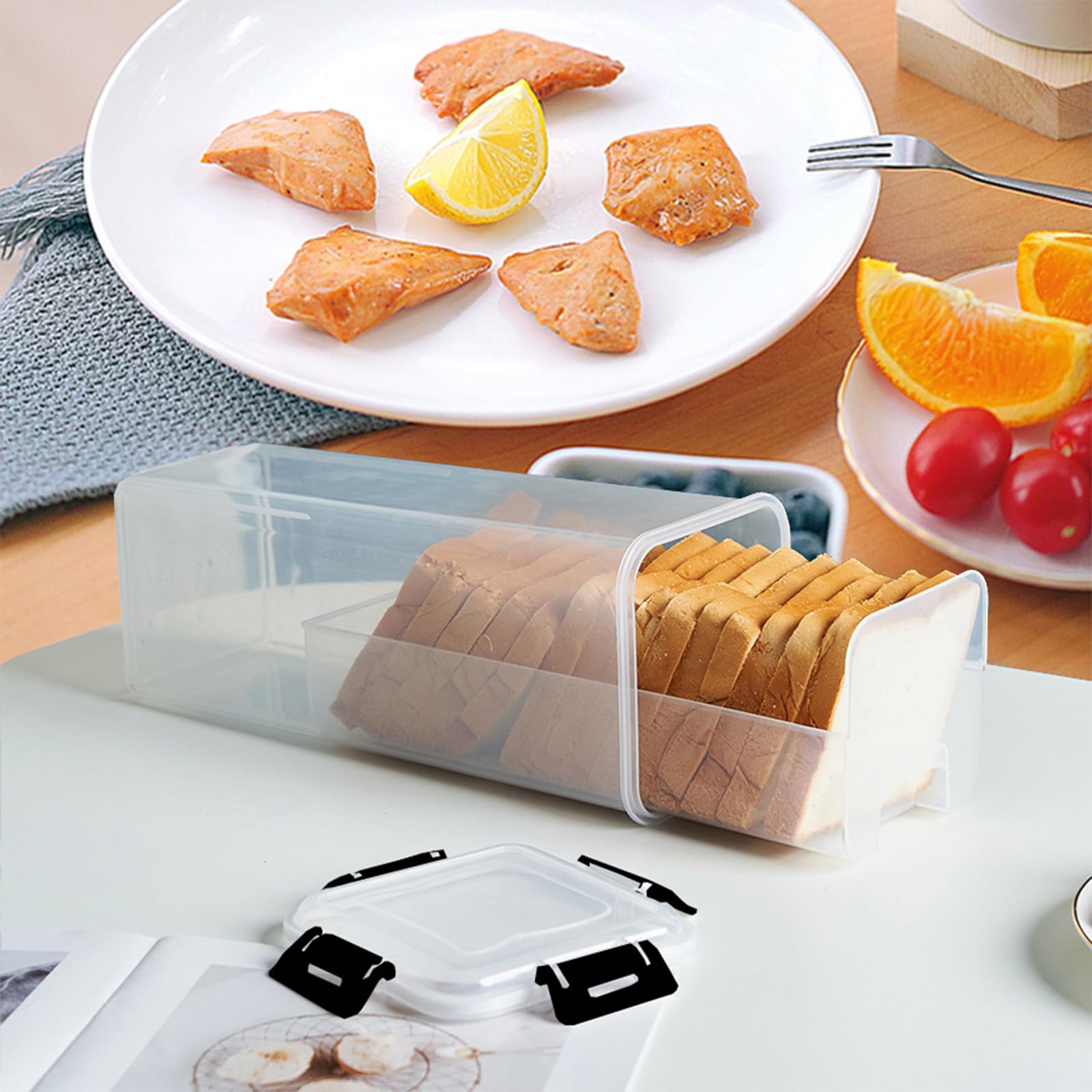 Sistema di cassetto per pane - Contenitore per pane ermetico 33,5 x 14 cm con coperchio per freschezza - Espandibile per pane tostato/pasticcieria - Senza BPA, igienico e poco ingombrante