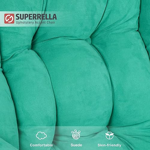 Miniatura 27 de Silla moderna de acento suave para sala de estar, sillón individual tapizado, respaldo alto, sofá perezoso (gris dorado) Gris dorado,Azul