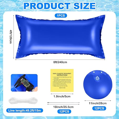 Miniatura 2 de Hungdao Almohada de piscina sobre el suelo de 4 pies y 12 bolsas de agua colgantes para cubierta de piscina, kit de preparación de invierno con