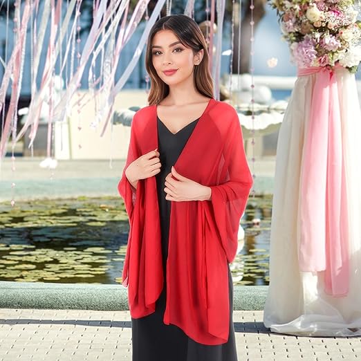 Lamca Vrouwen Chiffon Sjaals en Wraps voor Avondjurken Bruiloft Feest Lichtgewicht Pure Zachte Pashmina Geschenken UK, Zwart, one size