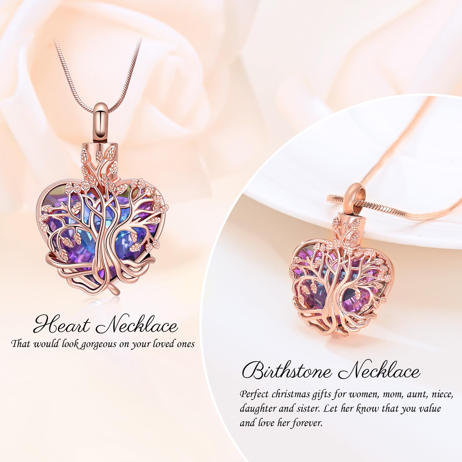 VCCWYQK Heart Tree of Life Urn Necklace for Ashes for Women Stainless Steel Cremation Jewelry Memorial Keepsake Gift for Ash of Loved One (F-4) - Image 4