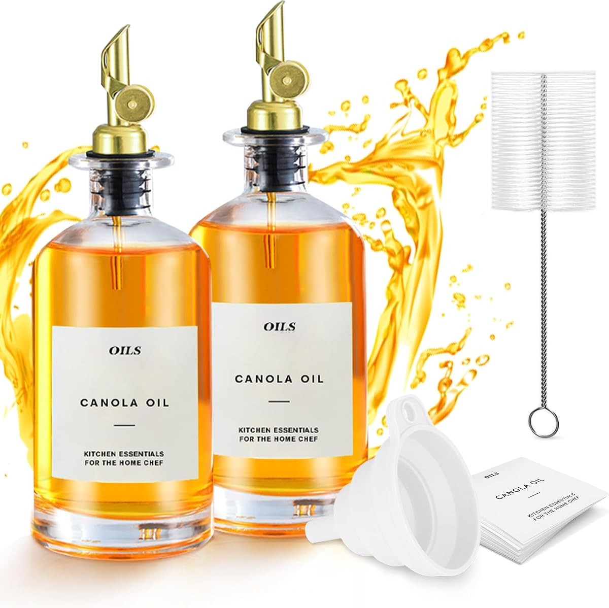 Botellas dispensadoras de aceite de oliva premium de 350 ml para cocina con vertedor, elegante botella de aceite de oliva, pulverizador para cocinar, botella dispensadora de vinagre, juego de 2, contenedor de aceite para el hogar como regalo (M)